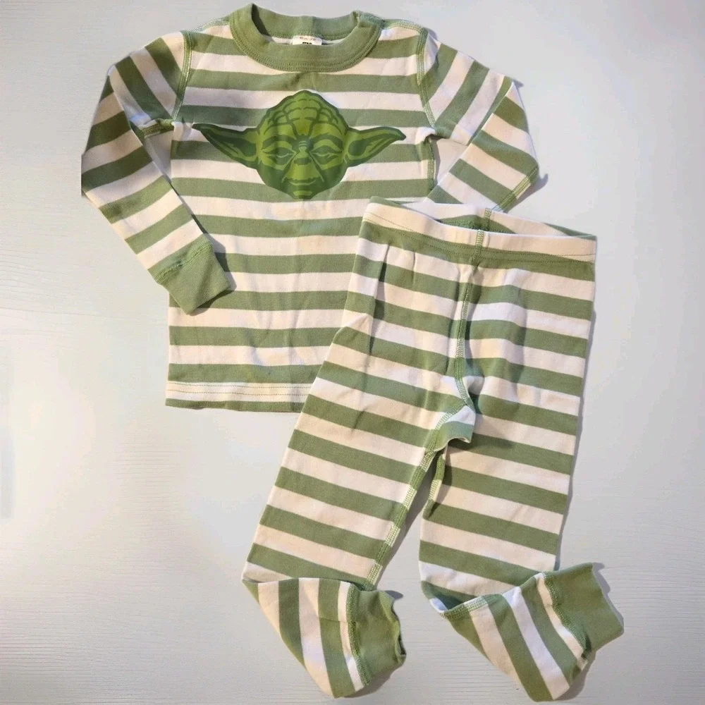 Hanna Andersson x Star Wars Yoda Face Long‎ Johns Pajamas PJ Size 90cm  / 3T